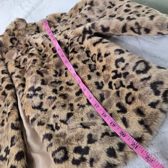 Relativity EUC crop leopard faux fur coat jacket 10 petite brown tan - Picture 13 of 17